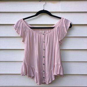 Pink Off-the-shoulder Babydoll Blouse